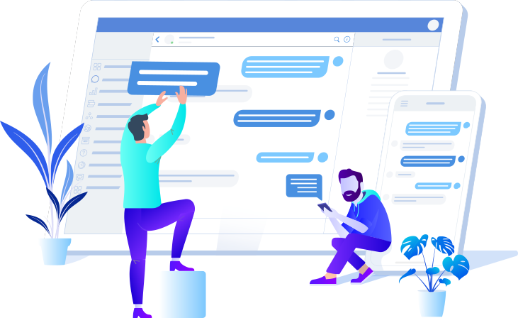 Ilustracao de dois homens construindo um site em 3D