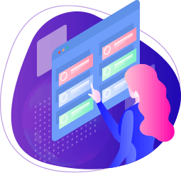 Ilustracao de mulher tocando tela em 3D de dashboard
